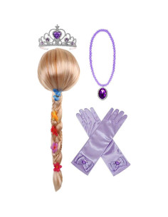 Peluca de Princesa Rapunzel con Tiara y Accesorios para Niñas 2