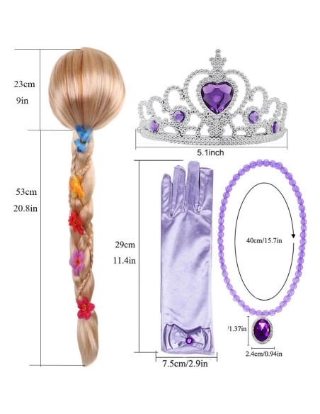 Peluca de Princesa Rapunzel con Tiara y Accesorios para Niñas