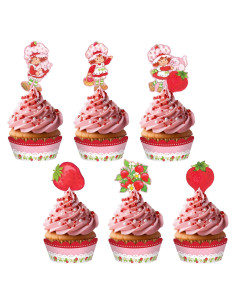 Decoraciones de Pastel de Fresa Treasures Gifted - 24 Adornos y Fundas