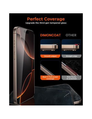 Protector de Pantalla Privado DIMONCOAT 4-Pack para iPhone 16 Pro Max