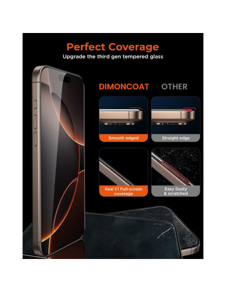 Protector de Pantalla Privado DIMONCOAT 4-Pack para iPhone 16 Pro Max