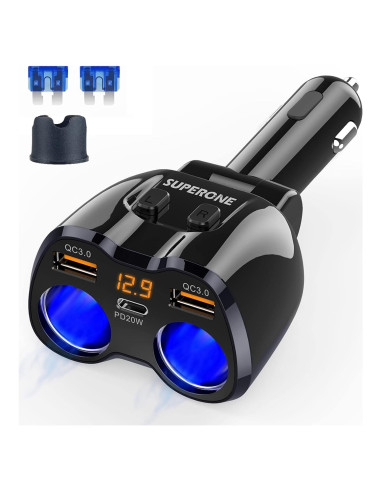 Divisor de Encendedor de Cigarrillos SUPERONE 180W Doble USB C