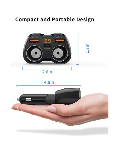 Divisor de Encendedor de Cigarrillos SUPERONE 180W Doble USB C