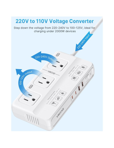 Convertidor de Voltaje 220V a 110V VINTAR 2000W Adaptador Universal
