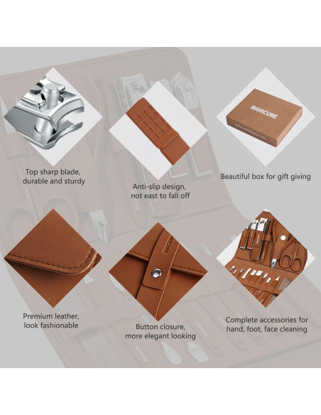 Kit de Manicura y Pedicura Profesional Leipple 16 Piezas Acero Inoxidable