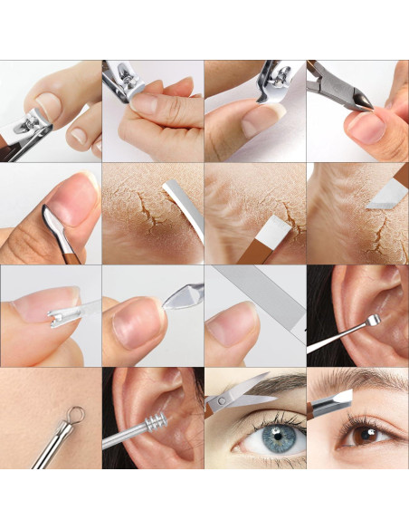Kit de Manicura y Pedicura Profesional Leipple 16 Piezas Acero Inoxidable