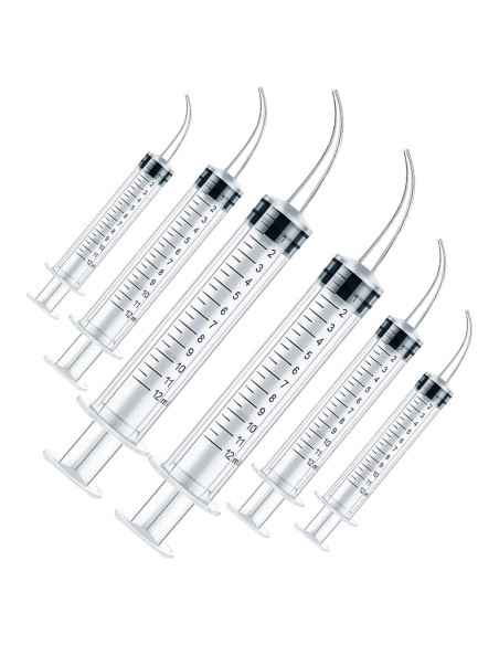 Jeringas Dentales Desechables Genéricas 12cc 6 Piezas Punta Curvada