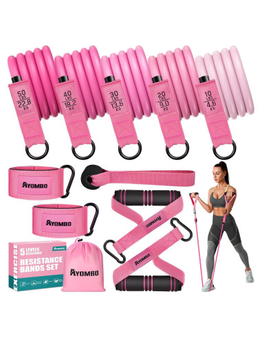 Bandas de Resistencia Ayombo con Mangos y Anclaje - Rosa