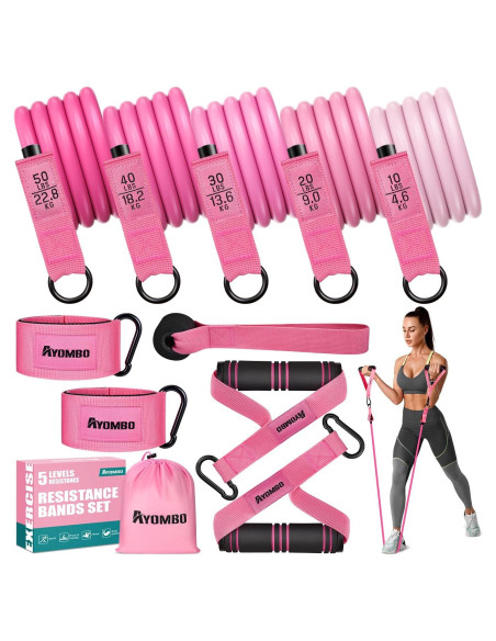 Bandas de Resistencia Ayombo con Mangos y Anclaje - Rosa