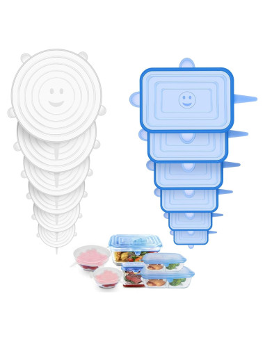 Linkidea 12 Tapas de Silicona Estirables para Alimentos 6 Redondas y 6 Rectangulares