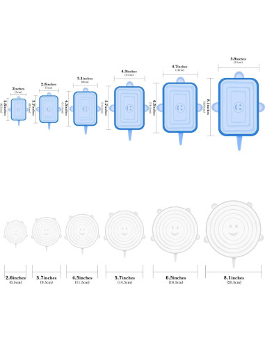 Linkidea 12 Tapas de Silicona Estirables para Alimentos 6 Redondas y 6 Rectangulares