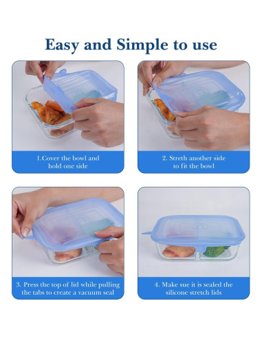 Linkidea 12 Tapas de Silicona Estirables para Alimentos 6 Redondas y 6 Rectangulares