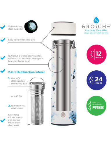 Termo Infusor de Té y Frutas GROSCHE Chicago 450ml Acero Inoxidable