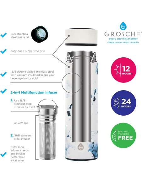 Termo Infusor de Té y Frutas GROSCHE Chicago 450ml Acero Inoxidable