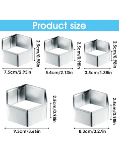 Juego de 5 Cortadores de Galletas Hexagonales Larrel - Acero Inoxidable 2