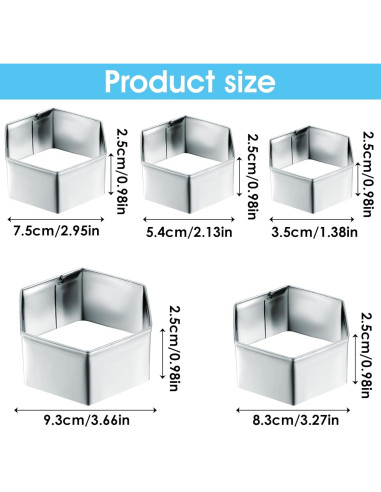 Juego de 5 Cortadores de Galletas Hexagonales Larrel - Acero Inoxidable