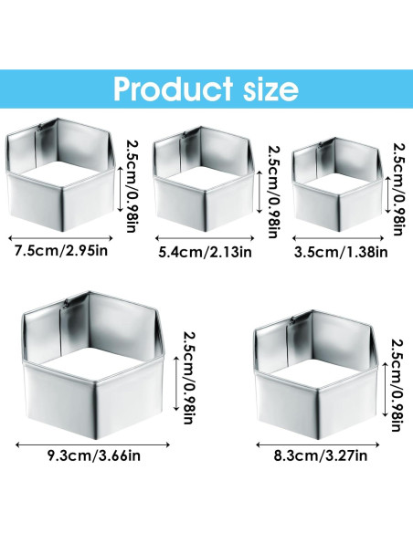 Juego de 5 Cortadores de Galletas Hexagonales Larrel - Acero Inoxidable