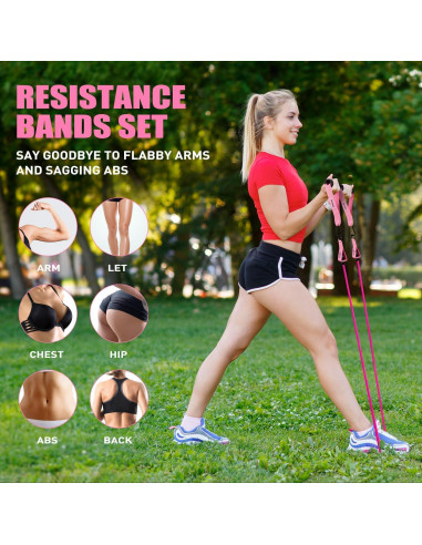 Bandas de Resistencia Ayombo con Mangos y Anclaje - Rosa