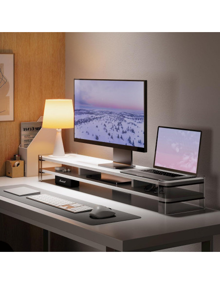 Soporte de Monitor Doble Acrílico Fenge 109.5x24.9cm Blanco