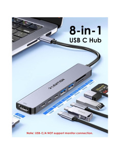 Hub USB C 8 en 1 Lention con HDMI 4K, 100W PD, 4 Puertos 2