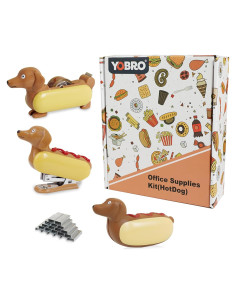 Conjunto de Escritorio Yobro Hot Dog - Dispensador, Grapadora y Squeeze