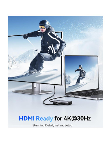 Hub USB C 6-en-1 ORICO PW11-6P-GY con HDMI 4K y 100W PD