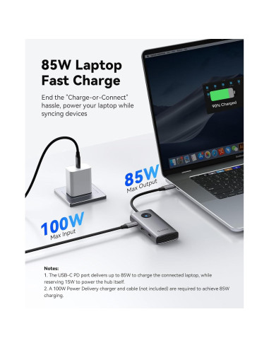 Hub USB C 6-en-1 ORICO PW11-6P-GY con HDMI 4K y 100W PD