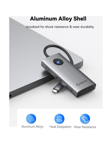 Hub USB C 6-en-1 ORICO PW11-6P-GY con HDMI 4K y 100W PD