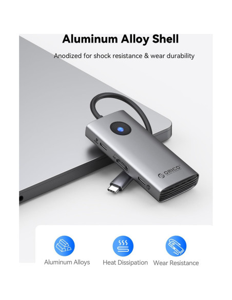 Hub USB C 6-en-1 ORICO PW11-6P-GY con HDMI 4K y 100W PD