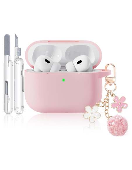 Funda de Silicona Rosa Claro para AirPods Pro 1/2 Gen con Kit de Limpieza