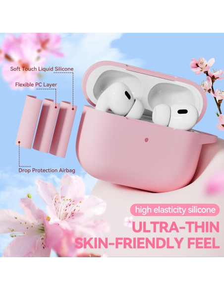 Funda de Silicona Rosa Claro para AirPods Pro 1/2 Gen con Kit de Limpieza