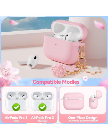 Funda de Silicona Rosa Claro para AirPods Pro 1/2 Gen con Kit de Limpieza
