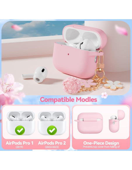 Funda de Silicona Rosa Claro para AirPods Pro 1/2 Gen con Kit de Limpieza