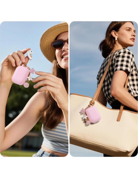 Funda de Silicona Rosa Claro para AirPods Pro 1/2 Gen con Kit de Limpieza