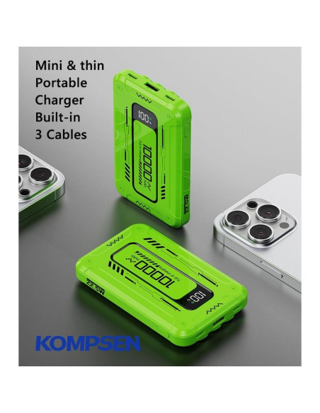 Power Bank 10000mAh Shenzhen Wonengxing Verde con 3 Cables