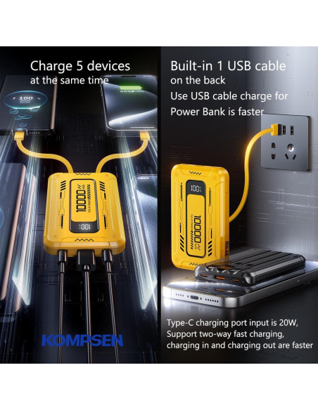 Power Bank 10000mAh Shenzhen Wonengxing Verde con 3 Cables