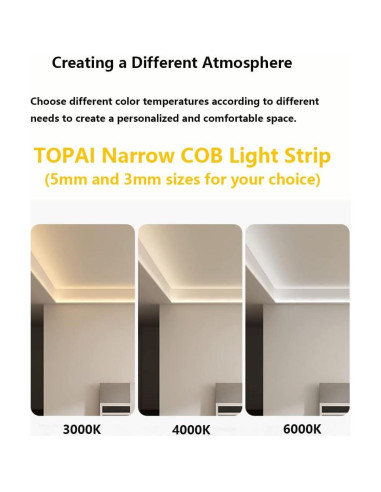 Cinta LED COB 12V 3mm TOPAI 6000K 5m Luz Blanca Brillante