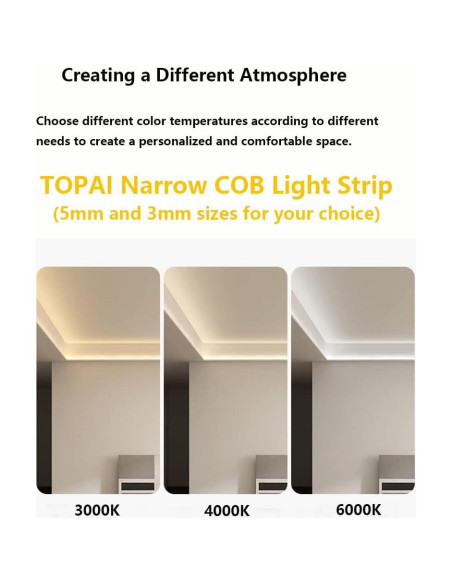 Cinta LED COB 12V 3mm TOPAI 6000K 5m Luz Blanca Brillante