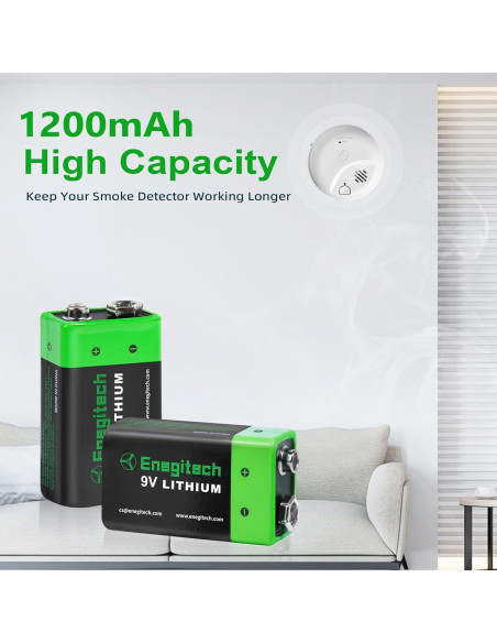 Batería de Litio Enegitech 9V 1200mAh No Recargable - Paquete de 2