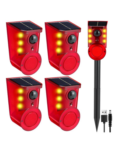 Qualirey Paquete de 4 Alarmas de Movimiento Solar 129dB LED