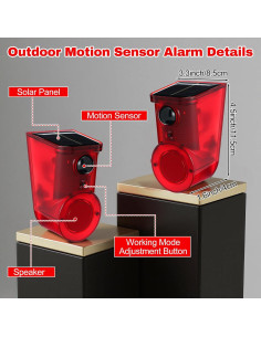 Qualirey Paquete de 4 Alarmas de Movimiento Solar 129dB LED 2