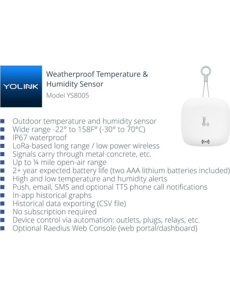 Sensor de Temperatura y Humedad YoLink YS8005-UC con Hub