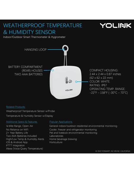 Sensor de Temperatura y Humedad YoLink YS8005-UC con Hub