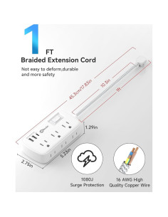 Regleta de Alimentación Okleeic 6 Salidas + 3 USB 1 Pie 2