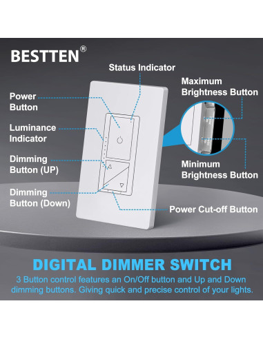 Interruptor Regulador Digital BESTTEN 1 Polo 3 Vías LED Blanco