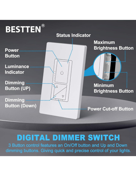 Interruptor Regulador Digital BESTTEN 1 Polo 3 Vías LED Blanco