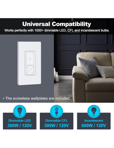 Interruptor Regulador Digital BESTTEN 1 Polo 3 Vías LED Blanco