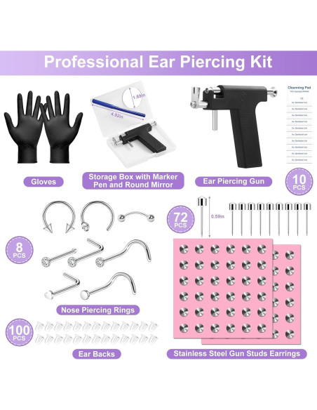 Kit de Perforación de Oídos Dexpinzo con 72 Pendientes
