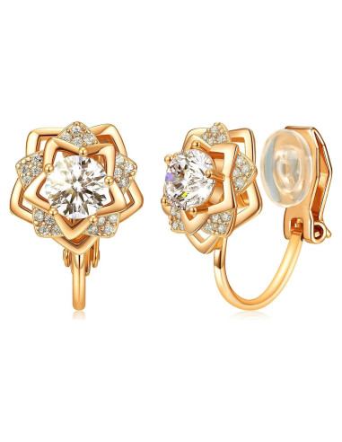 Pendientes de Clip de Oro 14K para Mujeres - Croissant Hipoalergénicos