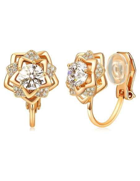 Pendientes de Clip de Oro 14K para Mujeres - Croissant Hipoalergénicos